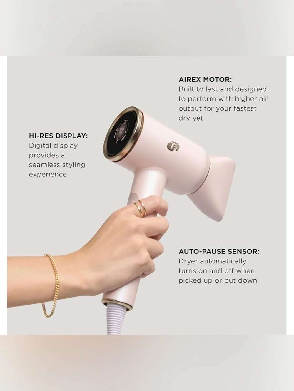T3 FIRE! NIB! The Aire IQ Intelligent Hair Dryer in Satin Blush. R2S!